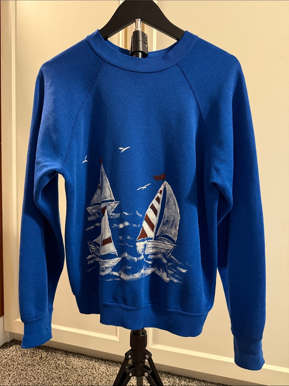 Vintage 80s Pannill USA Blue Sailboat Graphic Crewneck Sweatshirt